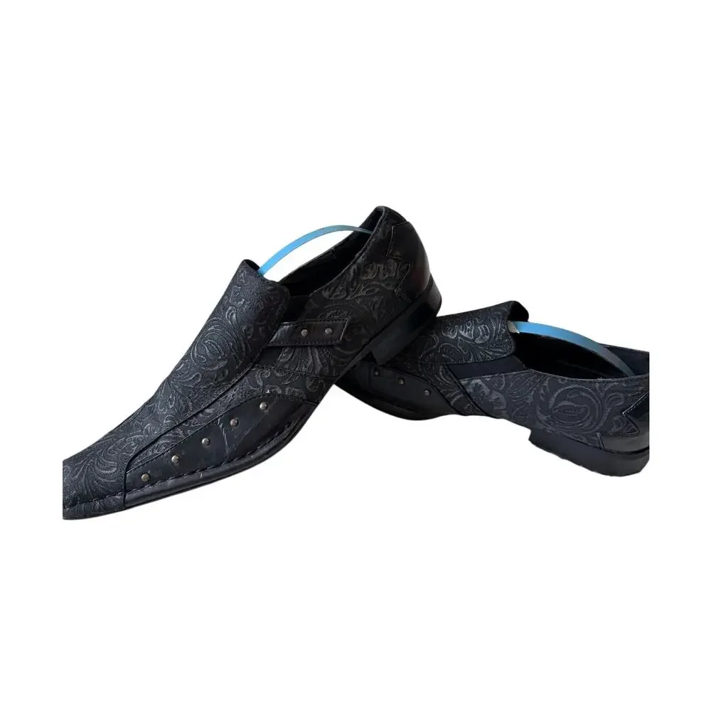 Giorgio Brutini Black Embossed Square Toe Slip On Loafers Men 9